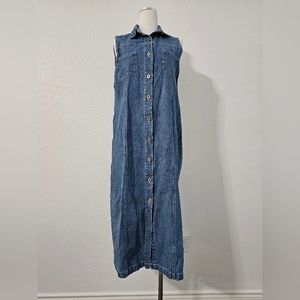 90s Denim Jean Sleeveless Midi Dress Vintage